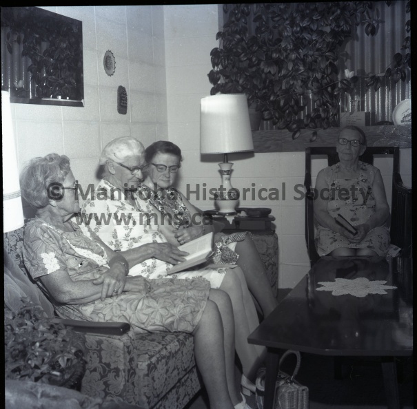July 23, 1974, WCTU, Women’s Christian Temperance Union & (feature), WTCU Centennial, The ladies of the Womens’ Christian Temperance Union are this year celebrating their anniversary in Canada, and with the Centennial comes a renewed interest in the great history. Here from the left to the right, Mrs. Margaret Coltart, Mrs. Eleanor Orton, Mrs.Moggey, and Mrs, Melissa Gardiner review “Campaign Echoes,” a book by Mrs. Youmans written about the early founding days of the WCTU. 5709.jpg