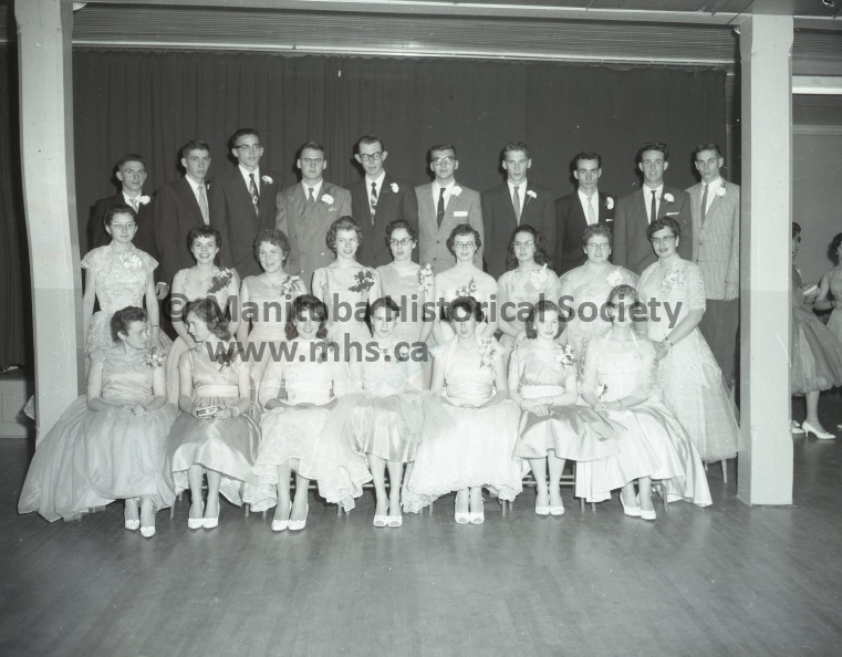 Tashiro June 12/59 Social ANNUAL GRADUATION EXERCISES HELD AT PORTAGE COLLEGIATE.
GRADE 12 GRADUATES – left to right, back row, Don Keast, Toby Trimble, Robert Ripley, Jack Robinson, Richard (information missing)dnaruk, Paul Pelletier, Jim Loucks, Chris Andrews, Edward Peasgood; centre row, Betty Nicholson, Ann Marie Grobb, Corinne (information missing)stenuik, Helen Vopni, Lynne Farley, Beverley Zimmerman, Marian Ronald, Jean Ferris, Gail Bodie; front row, Heather Thompson, Florence Ronald, Sylvia Yacucha, Joan Riggs, Marie Balch, Esther Ronald and Patricia Lee.
GRADE 11A GRADUATES – left to right, back row, Roy Stronski, Jim Ennis, Jim Campbell, Eddy Gilrov, Terrence Green, Bob Hamlin, Eddie Dowse, Ralph Dwornik, Ian Fraser; centre row, Linda Crewson, James Forbes, Terry Robertson, Beverley Plaskett, Elaine Hykawy, Judith Sangster, Patricia Cochran, Sharon Clark; front row, Garry Post, Michael Gehlen, Eddy Pauch, Carl Ferris, Kenny Sharp, Alan McMillan, Doug Samels, Glen Wilson, Errol Harris, Hugh Ronald.
GRADE 11B GRADUATES – left to right, back row, Carol Moran, Sharon Nodrick, Marie Verwey, Judith Forbes, Wayne Bott, Murray McLeod, Douglas Treffry, Faye Chesney, Adeline Dudar; front row, Owna Mellen, Donna Bover, Karen Walker, Joan Harrison, Merlene Lavallee, Patricia Case; Merren Rennie, Barbara Malanchuk, Doris Moffat, Linda Judd.
GRADE 11C GRADUATES – left to right, back row, Victor Walker, David Greenburg, Lloyd Gemmell; cetre row, Sharon Quinn, Dorothy Prior, Sally Trimble, Sara Alderson, Margaret Galzsauler, Joan Tufford, Carol Hillman, Jill Ward, Mary Richards, Mariyn Bourne; front row, Gwen Burton, Lois Vust, Julianna Salay, Gail Stromski, Beryl White, Donna Cumberland, Barbara Samels, Julie Steeves.
GRADE 11D GRADUATES – left to right, back row, Craig Moggey, Winston Dziver, Ken Ezzard, Joyce McIvor, Marjorie Tomalin, Robert Burk, Garry Beam, Ken McCowan, Larry Mutcheson; front row, Waind MacDonald, Irene Boyachek, Margaret Henry, Lois Lusk, Elsie Duchak, Patricia Wagner, Ruth Smith, Una Dack, Gail Kelly, Fred Kelsey.
11938f.jpg