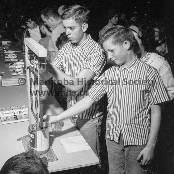 Photographer: Tashiro
May 14, 1964
Educational
Victoria School science fair
An exhibit which illustrates the distillation of water is displayed by builders Malcolm Jones, left, and Donald Kennell. It was one of 25 exhibits at the Victoria School Science Fair held Thursday night. VP-1-00326-003.jpg