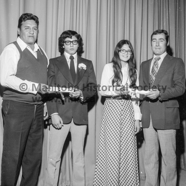 Photographer: Tashiro
October 11, 1974
Graduation
PCI Graduation, special awards
Medal winner
Walter Czyrnyj, right, son of Mr. and Mrs. M. Czyrnyj of Portage la Prairie, Friday received the Governor General's Medal and the I. H. Greenberg Memorial Award during Portage Collegiate graduation exercises. The presentations were made by David Greenberg. VP-1-00556-002.jpg
